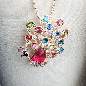 Peacock long necklace in Rosegold tone 30" Sweater necklace *